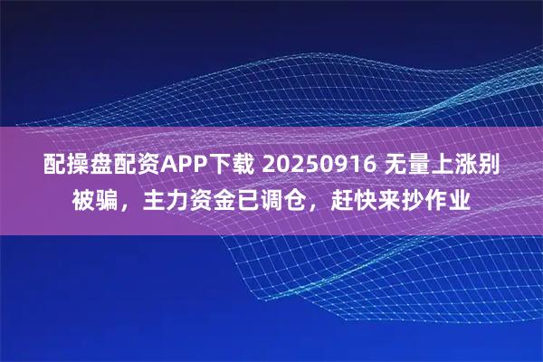 配操盘配资APP下载 20250916 无量上涨别被骗，主力资金已调仓，赶快来抄作业